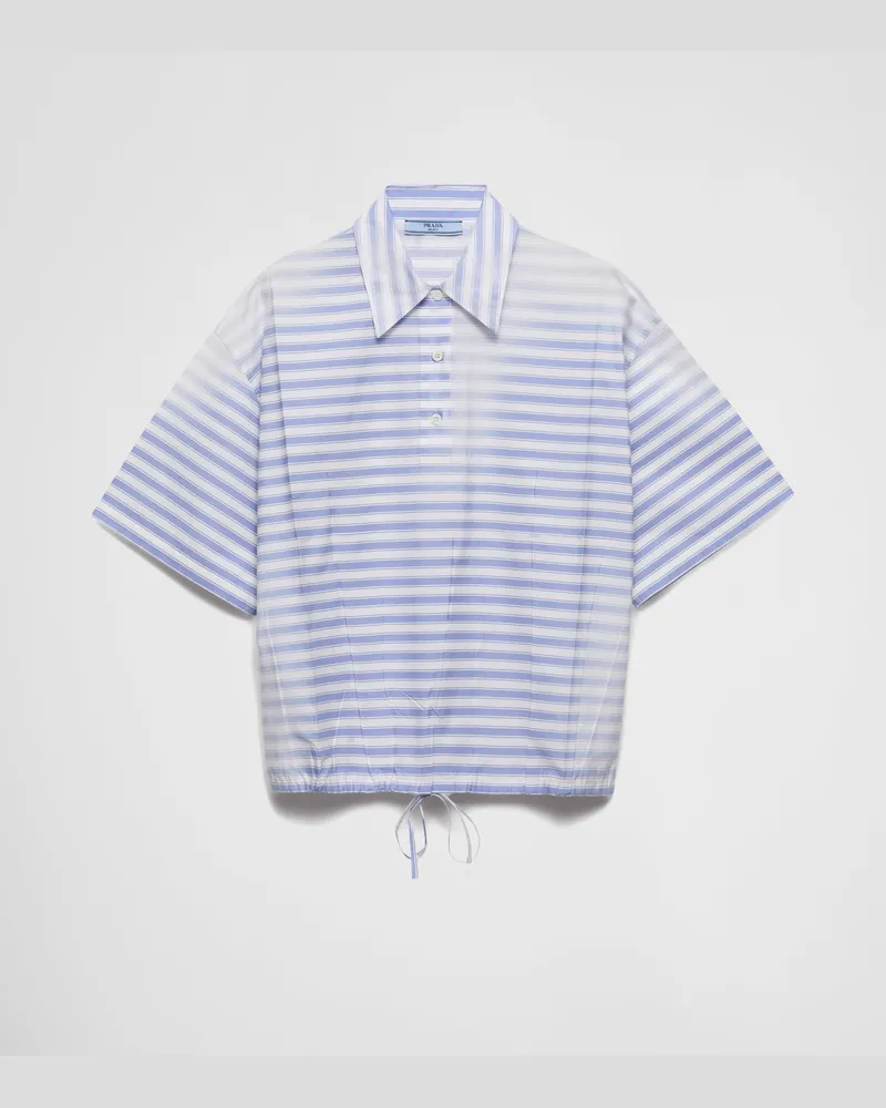 Prada Gestreiftes Poloshirt aus Old Popeline Lavendelblau