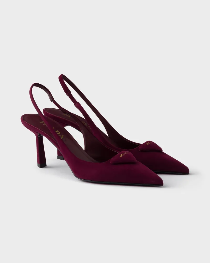 Prada Slingback-Pumps aus Wildleder Burgunderrot