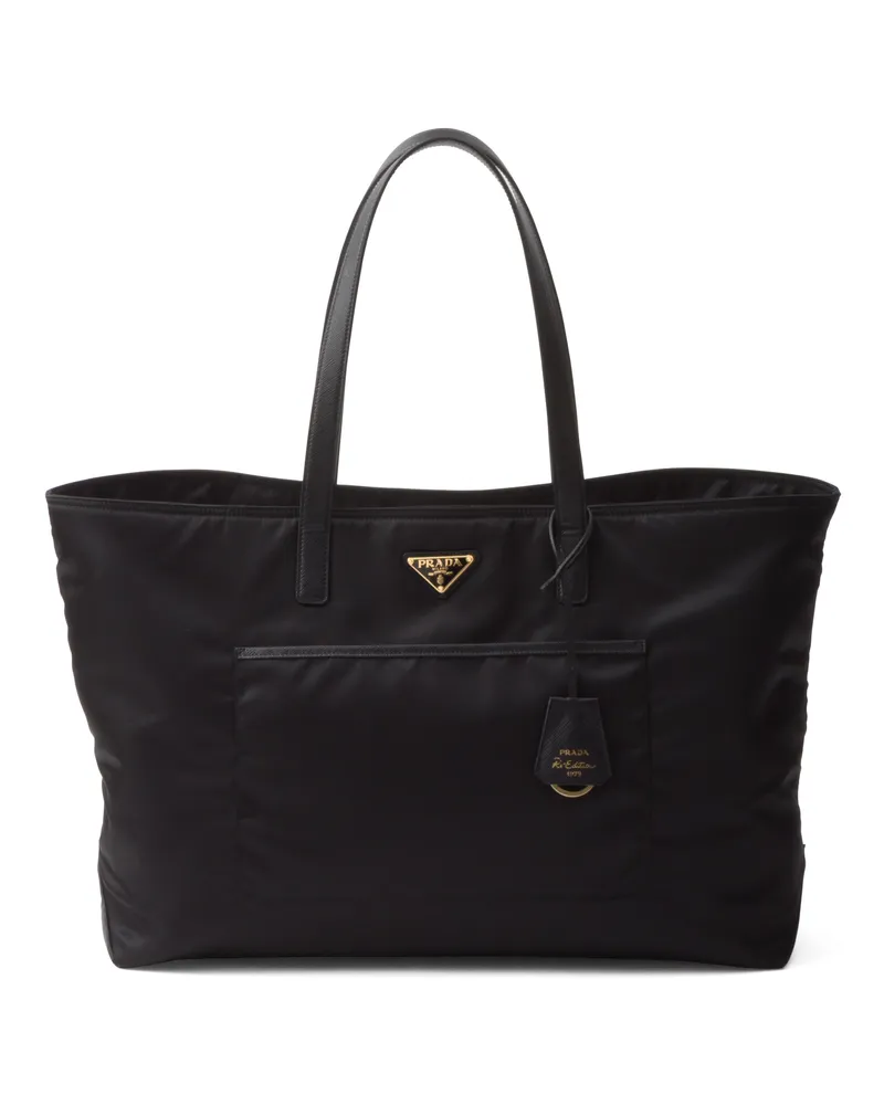 Prada Re-edition 1978 Große Tote Bag Aus Re-nylon Und Saffiano-leder, Damen, Schwarz Schwarz