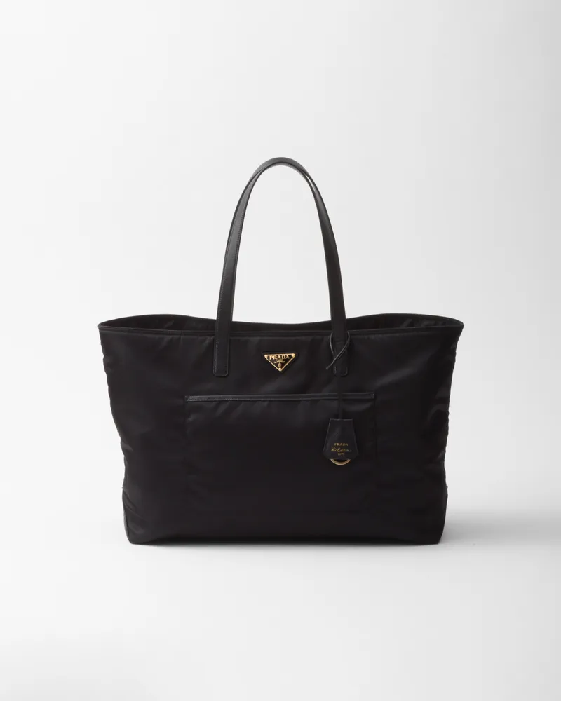 Prada Re-Edition 1978 Große Tote Bag aus Re-Nylon und Saffiano-Leder Schwarz