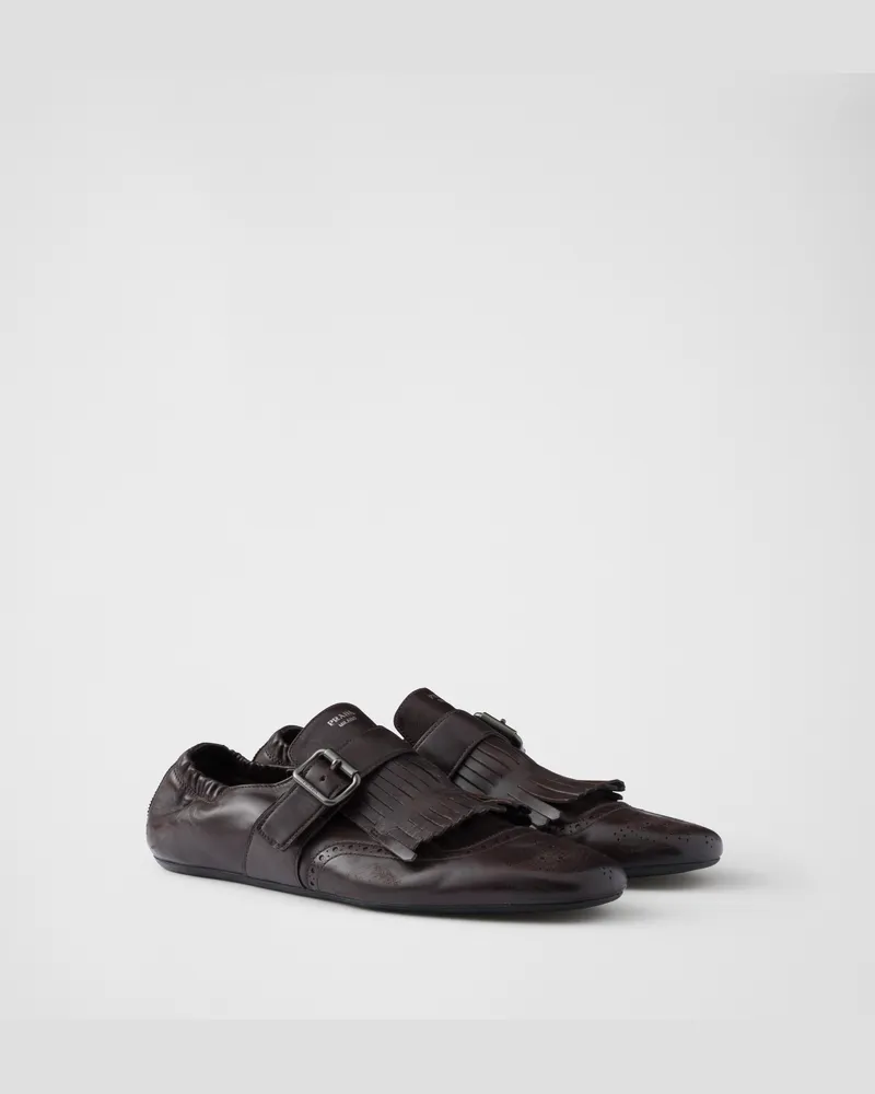 Prada Shuffle Monkstrap-Schuhe mit Fransen Ebenholz