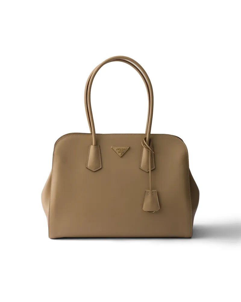 Prada Große Tote Bag Aus Leder, Damen, Sandbeige Sandbeige