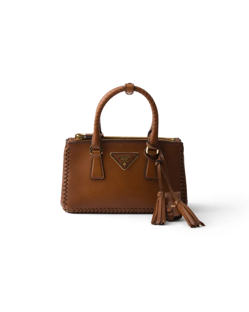 Prada Galleria Mini Bag Aus Leder, Damen, Cognac Cognac