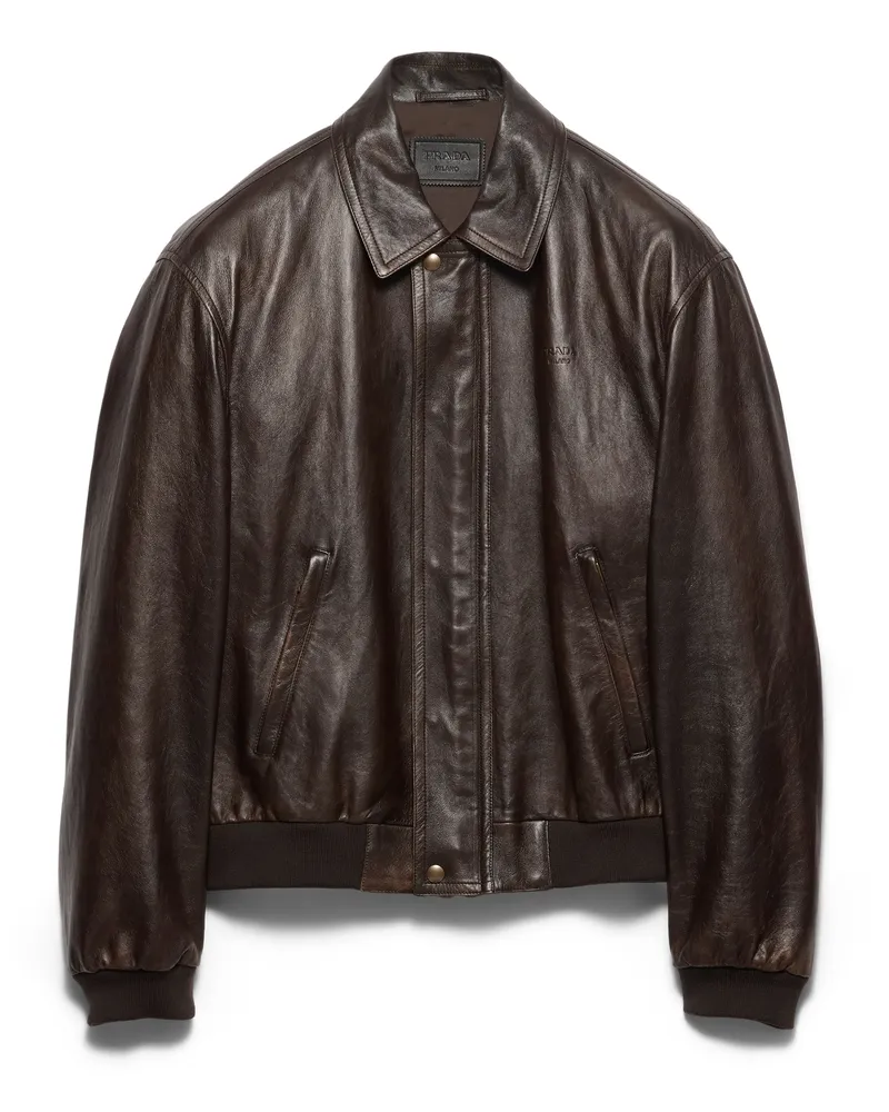 Prada Bomberjacke Aus Nappa-leder, Herren, Dunkelbraun, Größe Dunkelbraun