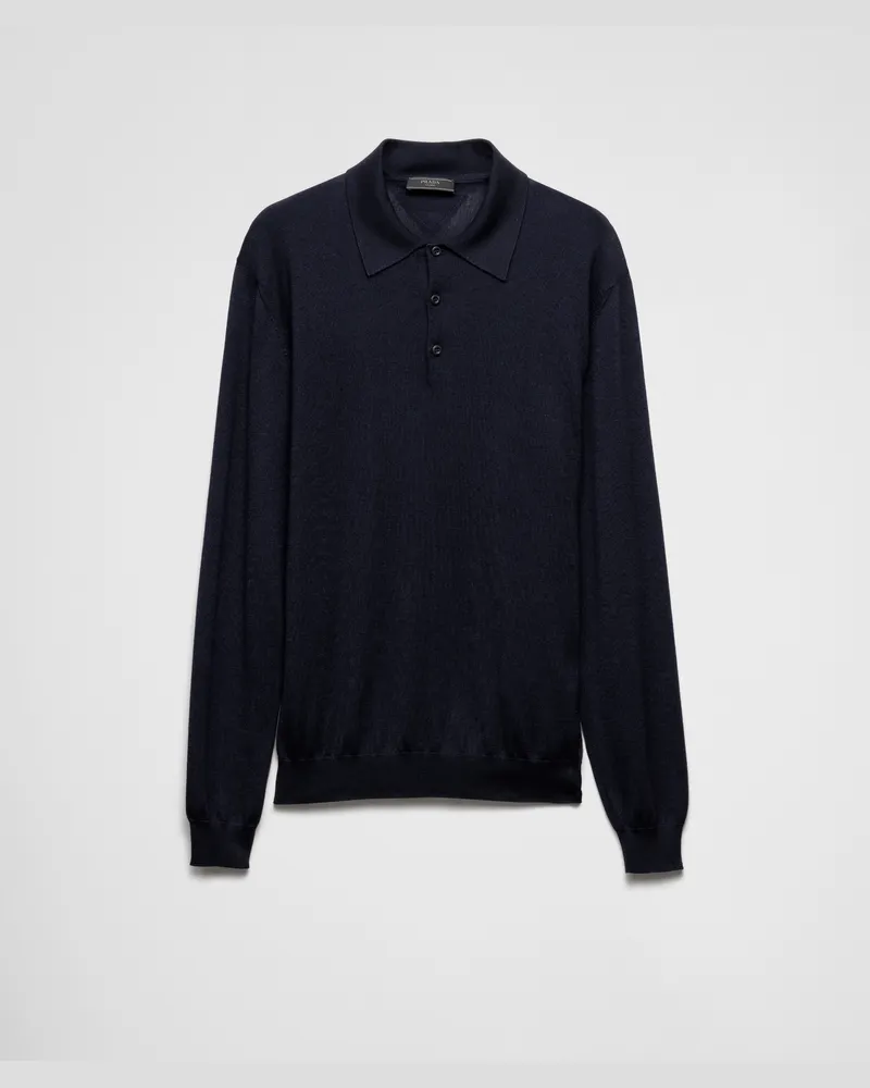 Prada Poloshirt aus Kaschmir und Seide Blau
