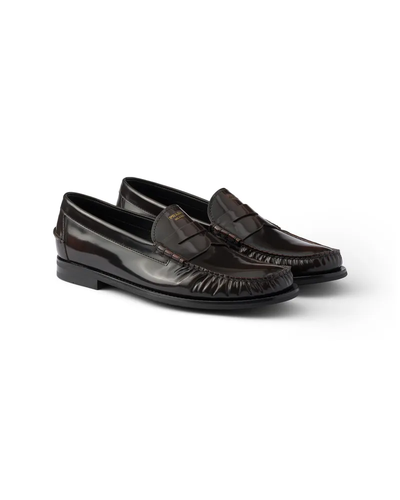 Prada Loafer Aus Gebürstetem Leder, Herren, Sienna, Größe 11,5 Sienna