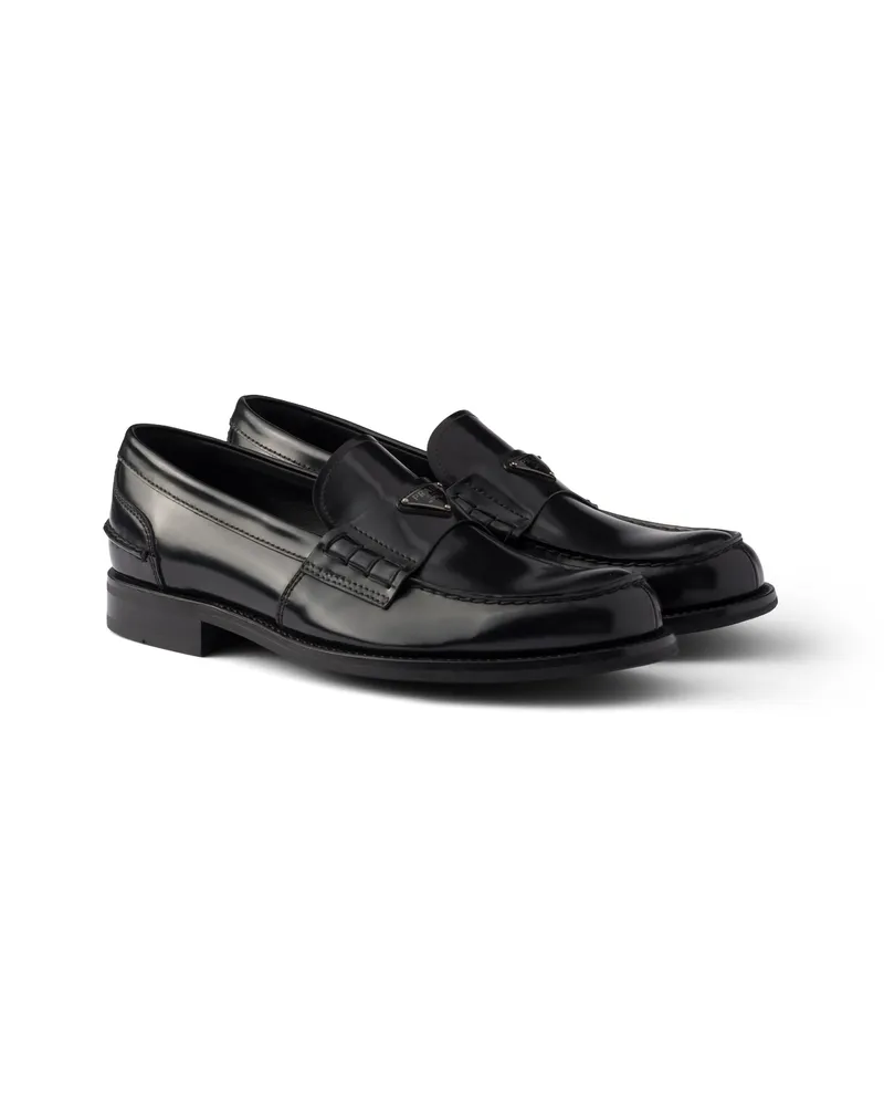 Prada Loafer Aus Gebürstetem Leder, Herren, Schwarz, Größe 10,5 Schwarz