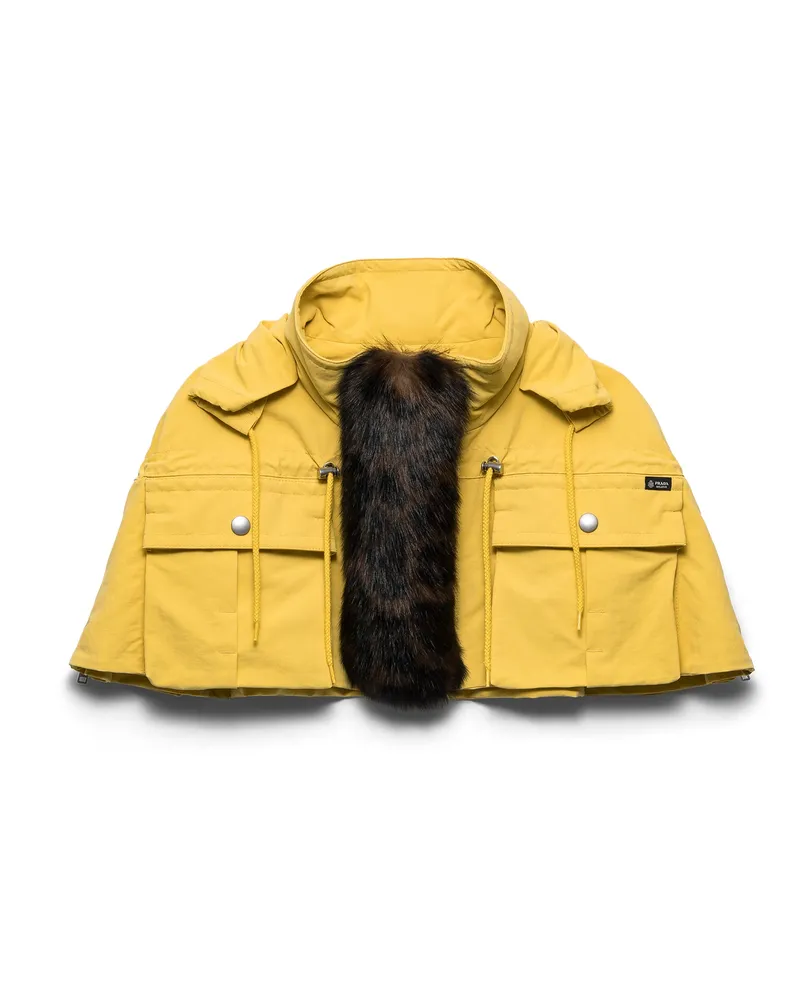 Prada Capelet Aus Funktionsgewebe Mit Besatz Aus Lammfell, Damen, Gelb, Größe Gelb