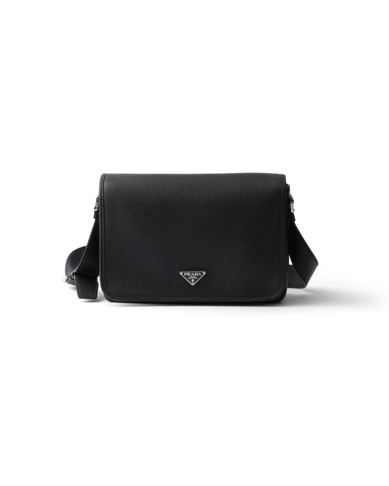 Prada Schultertasche Aus Leder, Herren, Schwarz Schwarz