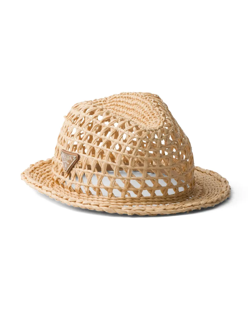 Prada Gehäkelter Fedora-hut, Herren, Natur, Größe Natur