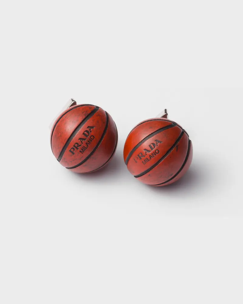 Prada Basketball-Ohrringe aus Metall Zinngrau