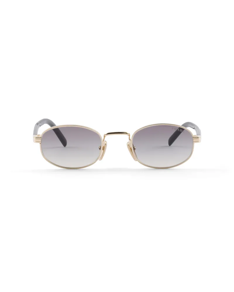 Prada Sonnenbrille Mit Der Ikonischen Plakette Aus Metall, Damen, Schiefergraue Gläser Schiefergraue