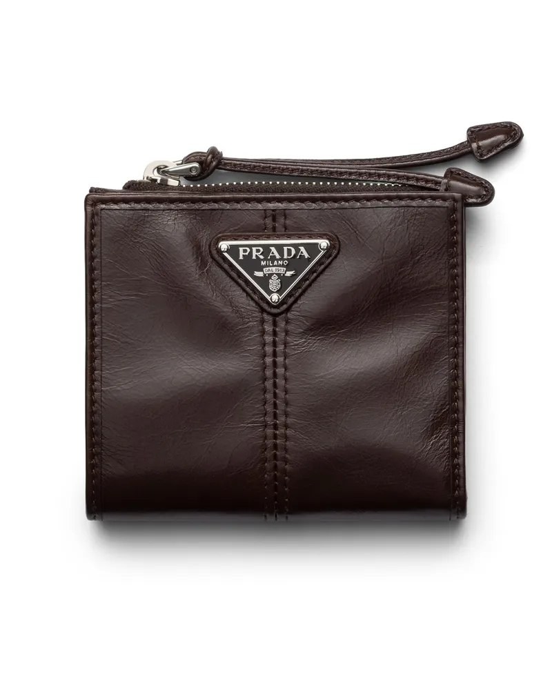 Prada Kleine Geldbörse Aus Leder, Herren, Dunkelbraun Dunkelbraun