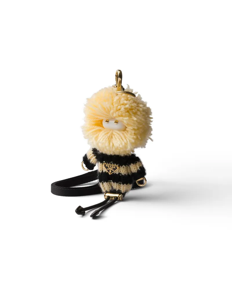 Prada Weicher Rroboter-schlüsselanhänger Aus Strick, Damen, Blassgelb/schwarz Blassgelb