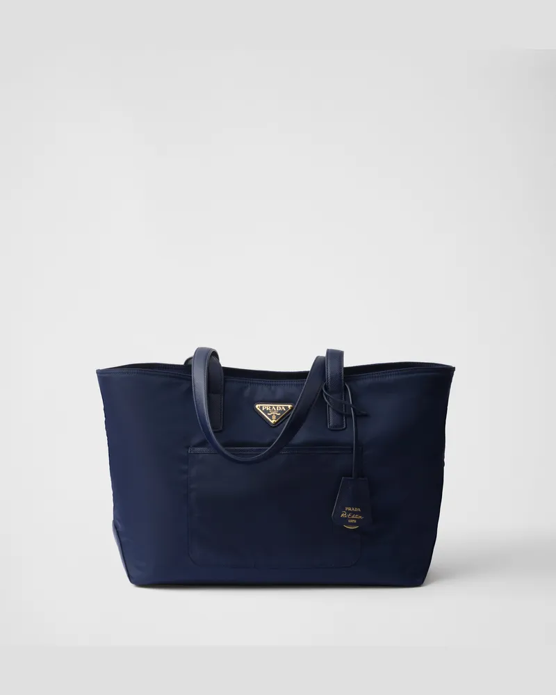 Prada Re-Edition 1978 mittelgroße Tote Bag aus Re-Nylon und Saffiano-Leder Ostseeblau