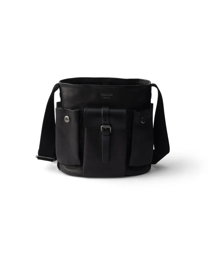 Prada Route Mini-bucket Bag Aus Leder, Damen, Schwarz Schwarz