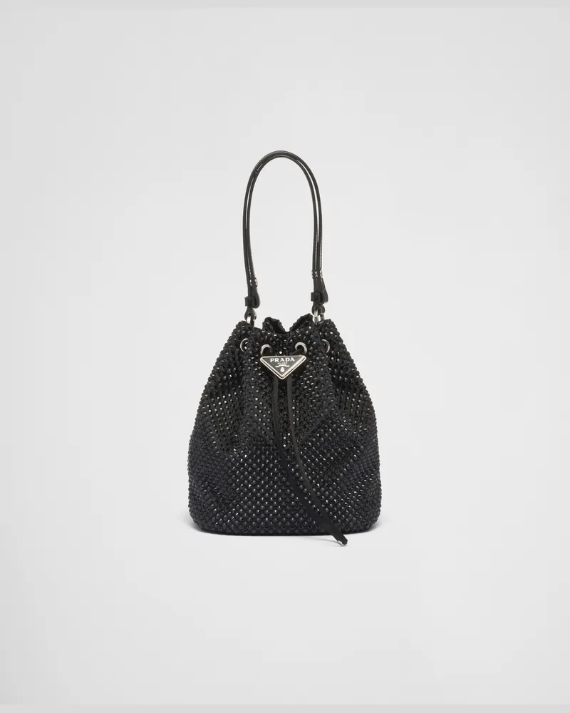 Prada Mini Bag aus Satin mit Kristallen Schwarz