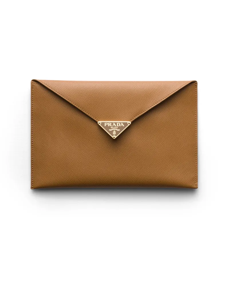 Prada Envelope-clutch Aus Saffiano-leder, Damen, Karamell Karamell
