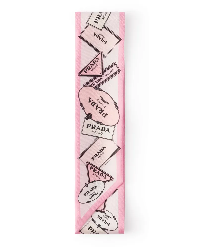 Prada Schmaler Schal Aus Bedrucktem Seidentwill, Damen, Rosa Rosa