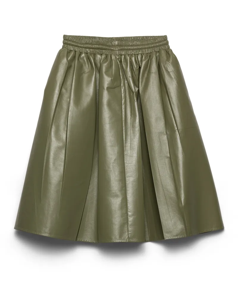 Prada Faltenrock Aus Nappa-leder, Damen, Olivgrün, Größe Olivgrün