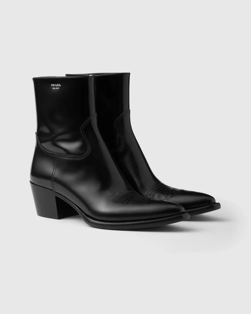 Prada Stiefeletten aus gebürstetem Leder Schwarz