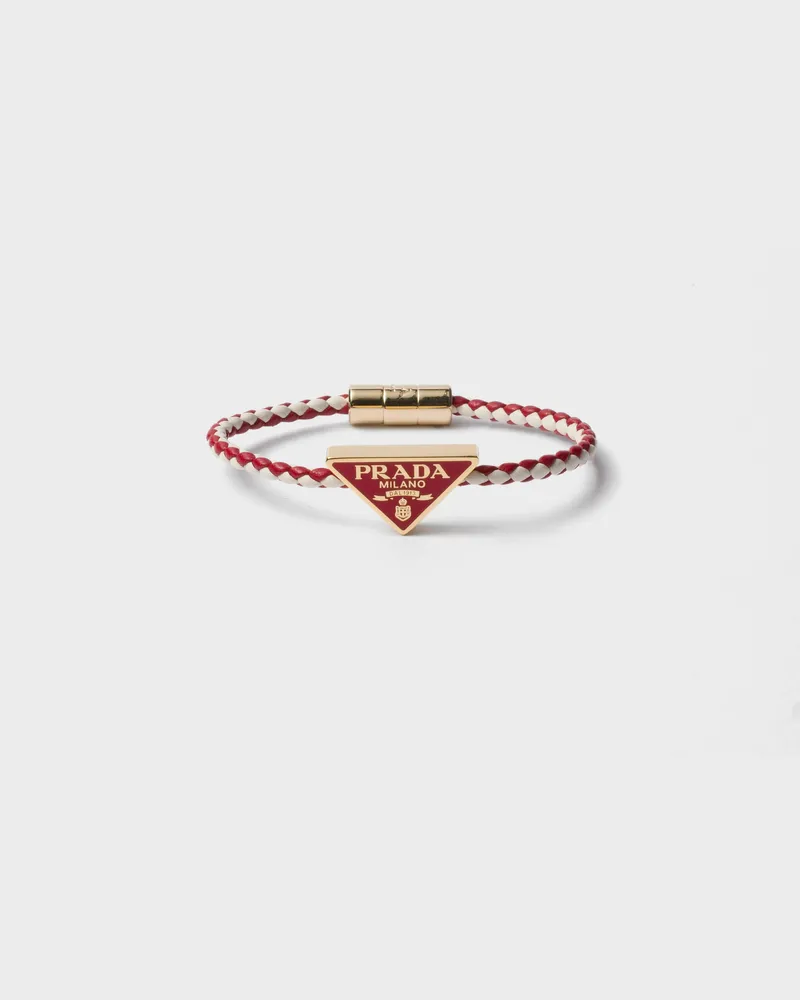 Prada Geflochtenes Armband aus Nappa-Leder Feuerrot