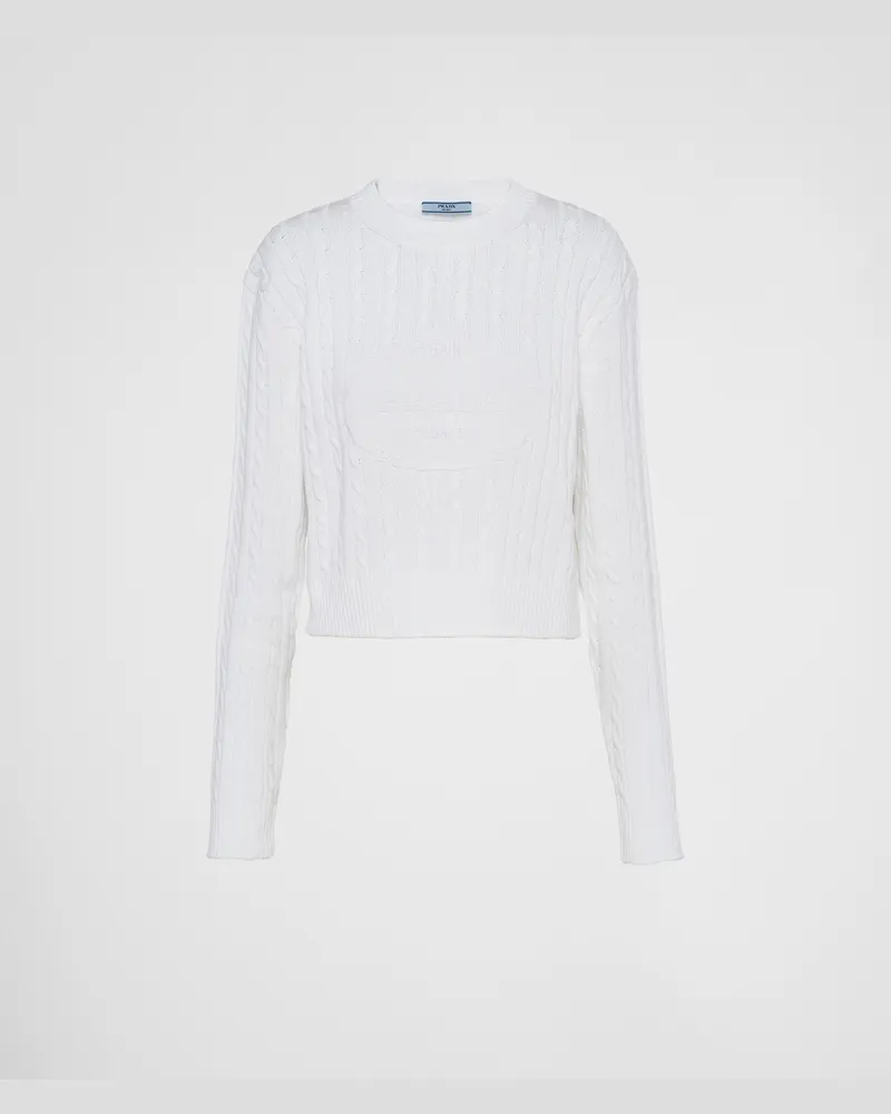 Prada Rundhalspullover aus Baumwolle Weiss