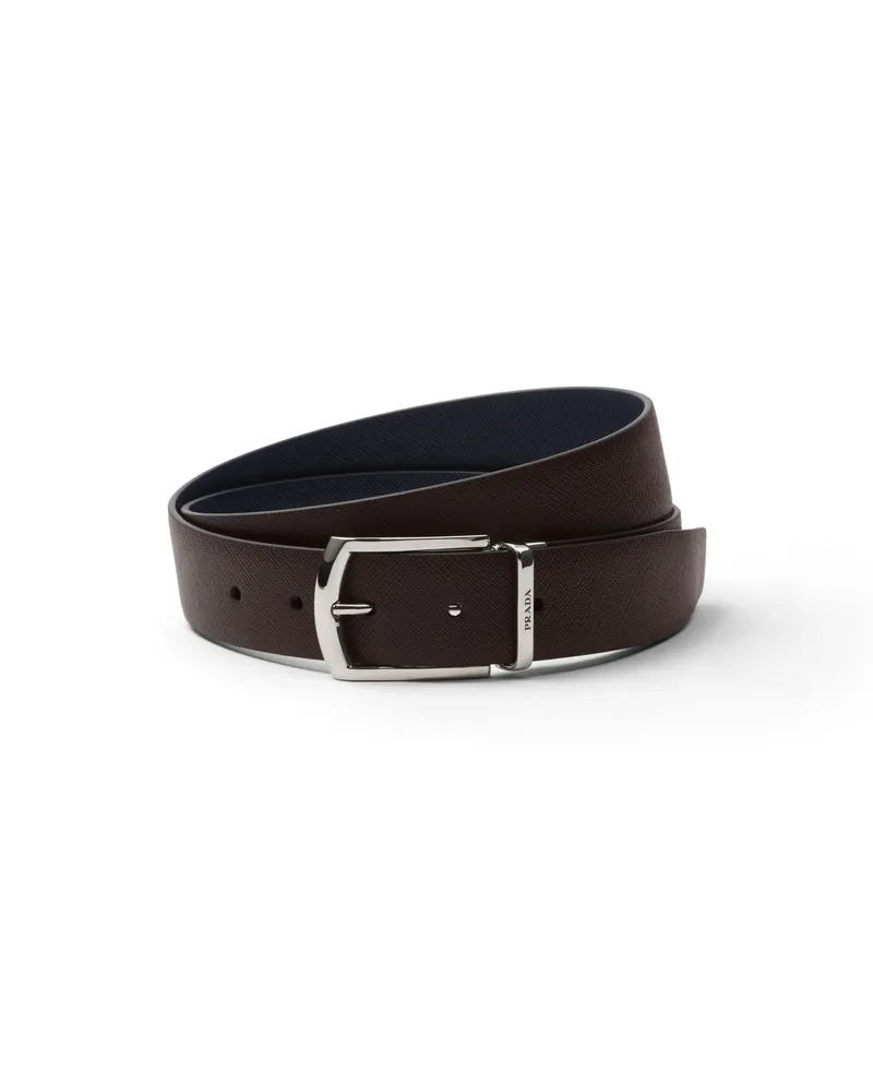 Prada Wendegürtel Aus Saffiano-leder, Herren, Kaffeebraun/ostseeblau, Größe Kaffeebraun