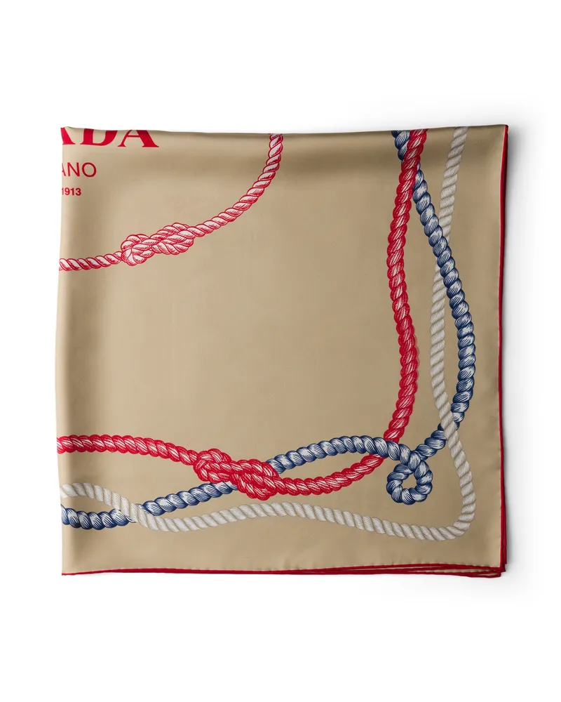 Prada Schal Aus Seiden-twill Mit Print, 90x90 cm, Damen, Kamelbraun Kamelbraun
