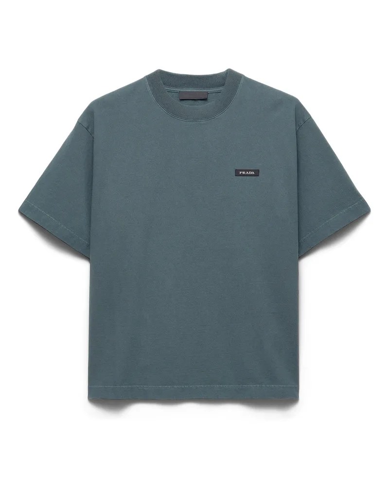 Prada T-shirt Aus Baumwolle, Herren, Dunkles Blaugrün, Größe Dunkles