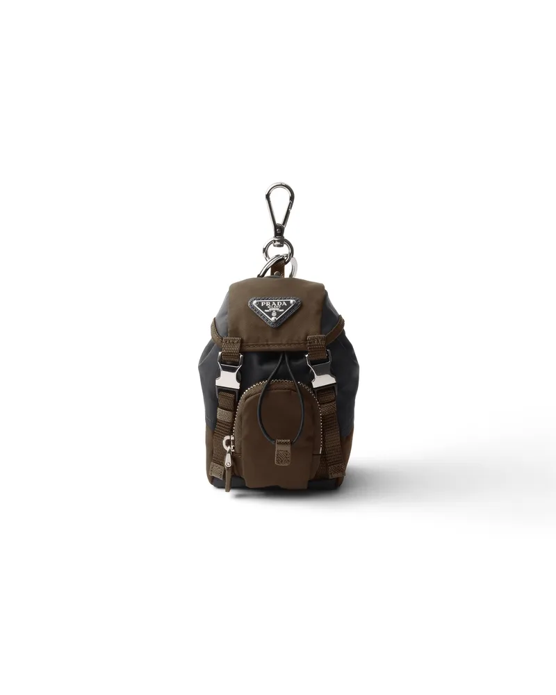 Prada Mini-icon-schlüsselanhänger Aus Re-nylon, Herren, Schwarz/gebrannte Sienna Schwarz