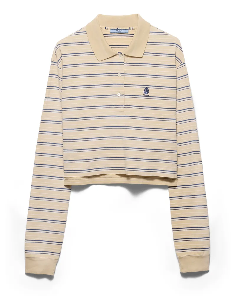 Prada Gestreiftes Poloshirt Aus Piqué, Damen, Wüste/royalblau, Größe Wüste