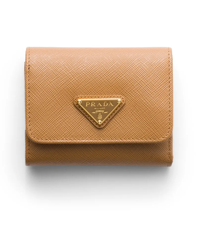 Prada Kleine Geldbörse Aus Saffiano-leder, Damen, Karamell Karamell