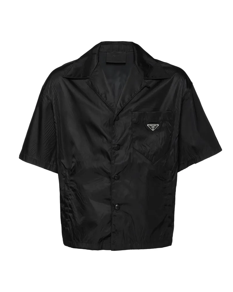 Prada Kurzärmliges Hemd Aus Re-nylon, Herren, Schwarz, Größe Schwarz
