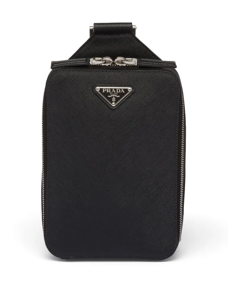 Prada Brique Tasche Aus Saffiano-leder, Herren, Schwarz Schwarz