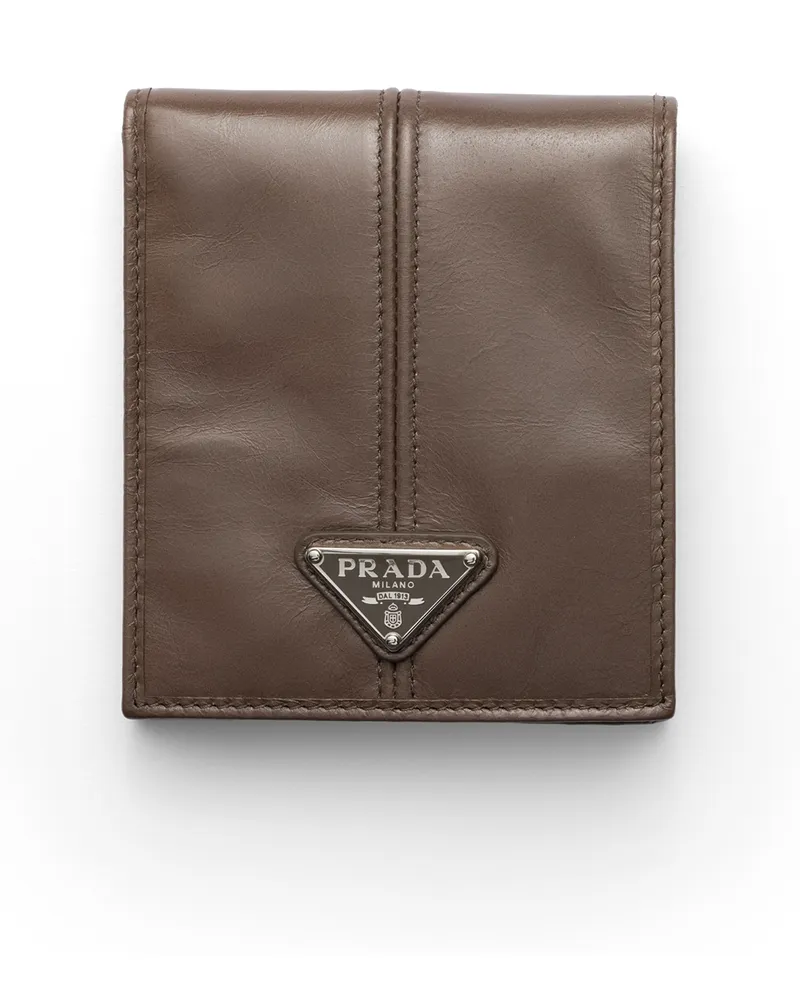 Prada Lederbrieftasche Mit Münzfach, Herren, Lehmgrau Lehmgrau