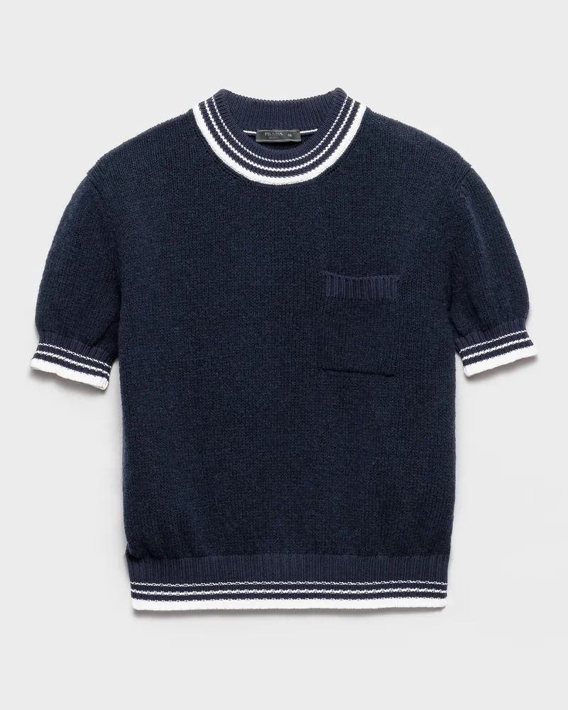 Prada Rundhalspullover aus Shetlandwolle Blau