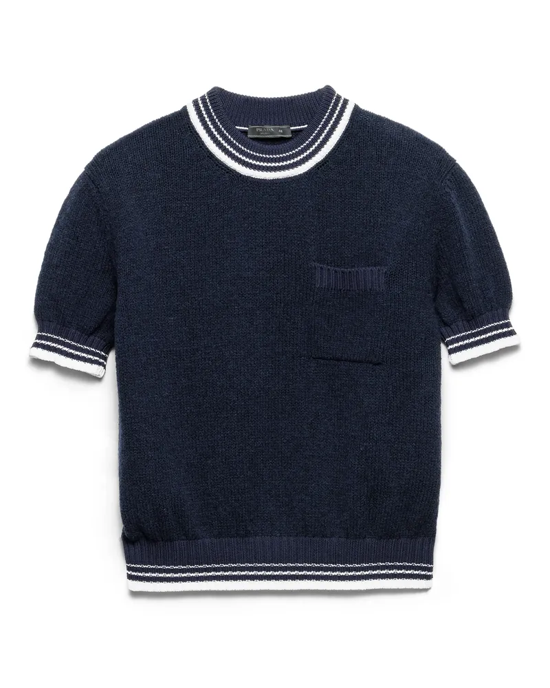 Prada Rundhalspullover Aus Shetlandwolle, Herren, Blau/weiss, Größe Blau