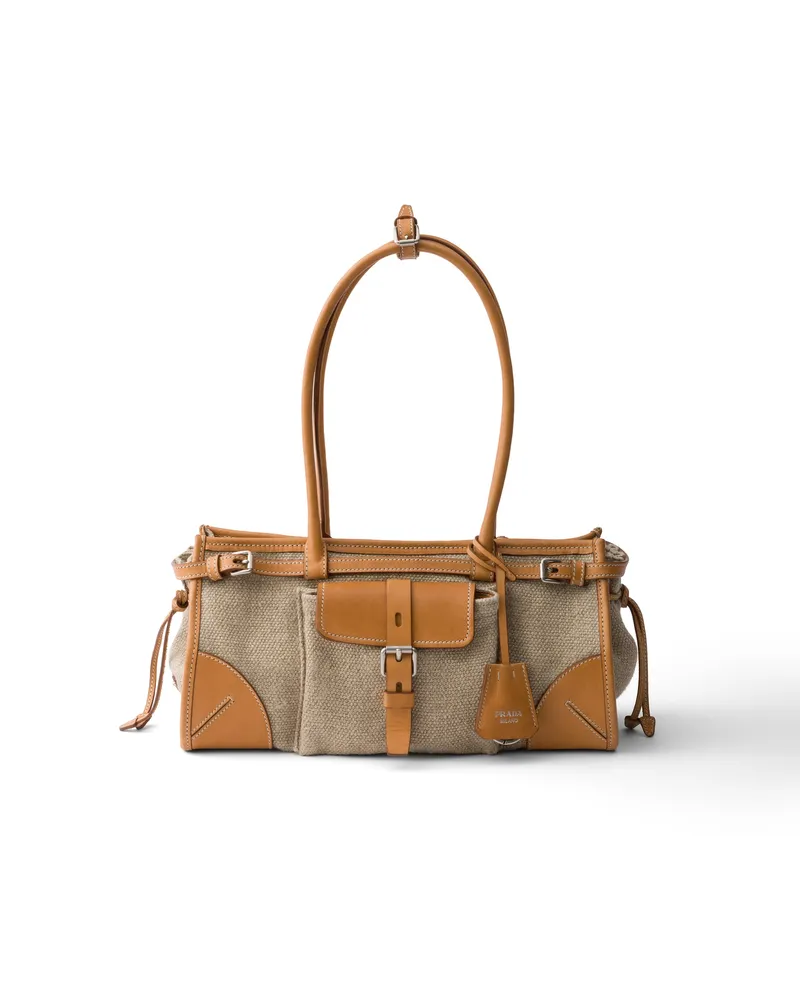 Prada Bonnie Mittelgroße Handtasche Aus Leinen Und Leder, Damen, Seil/natur Seil