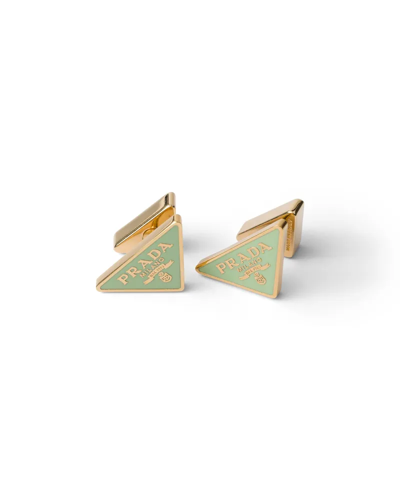 Prada Emailierte Metallohrringe, Damen, Goldfarben/aqua Goldfarben