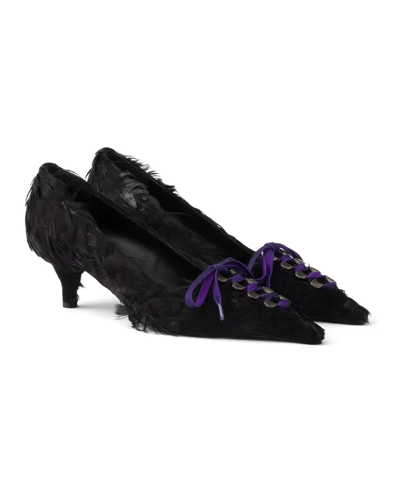 Prada Mit Federn Verzierte Pumps Aus Satin, Damen, Schwarz, Größe Schwarz