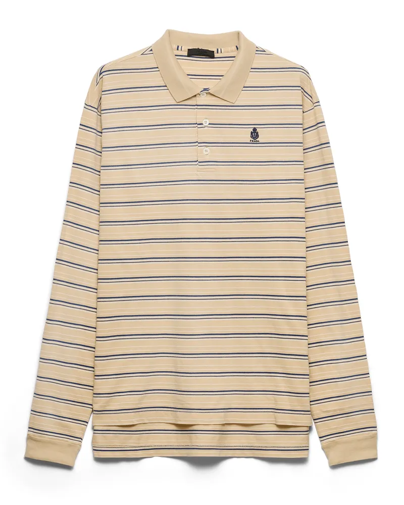 Prada Gestreiftes Poloshirt Aus Baumwoll-piqué, Herren, Wüste/royalblau, Größe Wüste