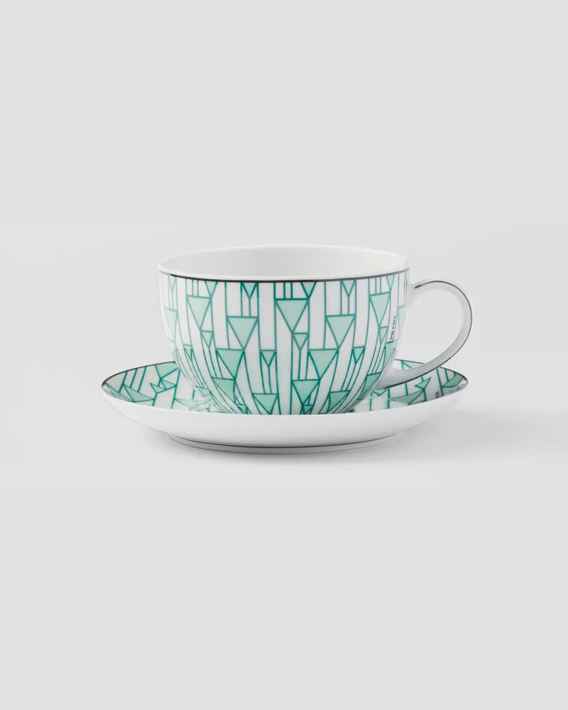 Prada Set mit zwei Cappuccinotassen aus Porzellan – Vienna Green Grün