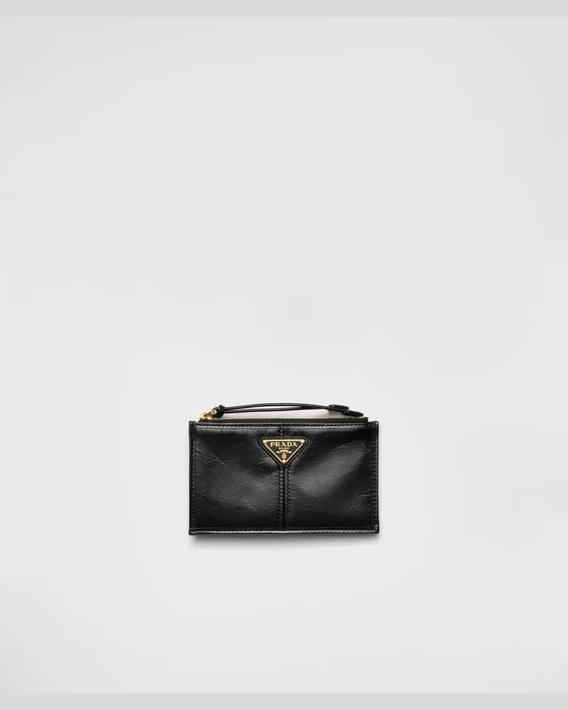 Prada Kartenetui aus Leder mit Reißverschluss Schwarz