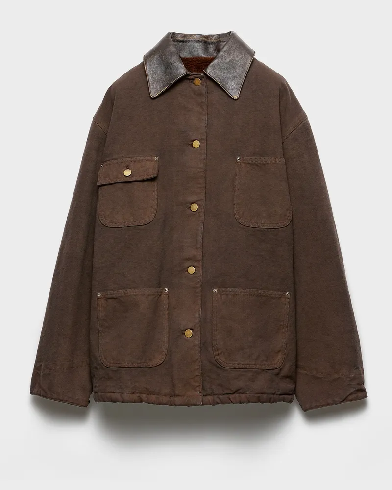 Prada Canvas-Truckerjacke Braun