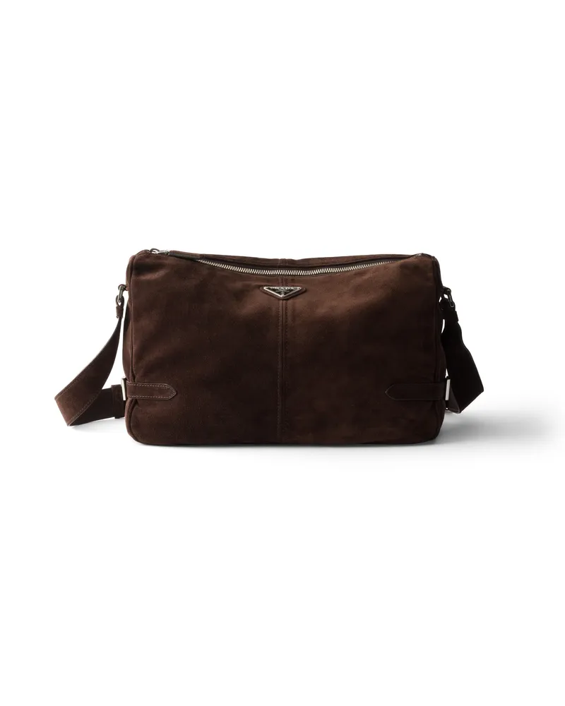 Prada Schultertasche Aus Wildleder, Herren, Dunkelbraun Dunkelbraun