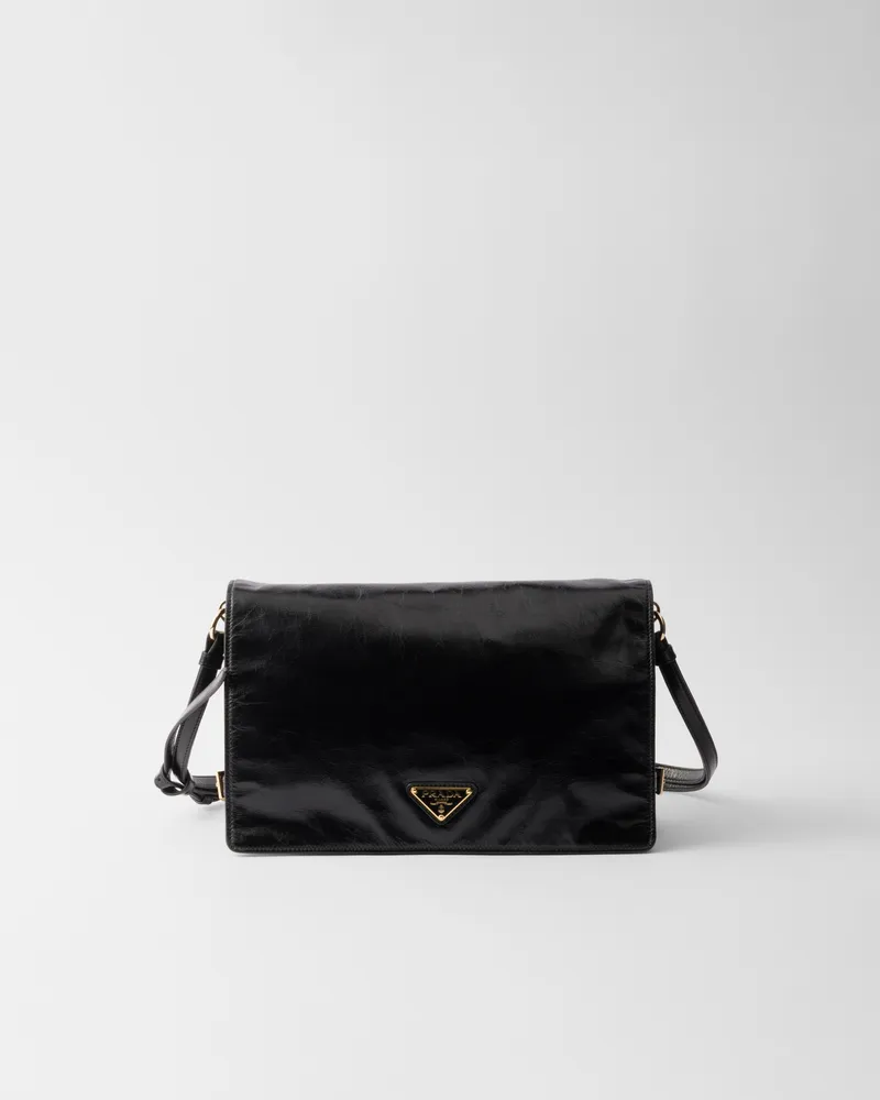 Prada Mittelgroße Schultertasche aus Leder Schwarz