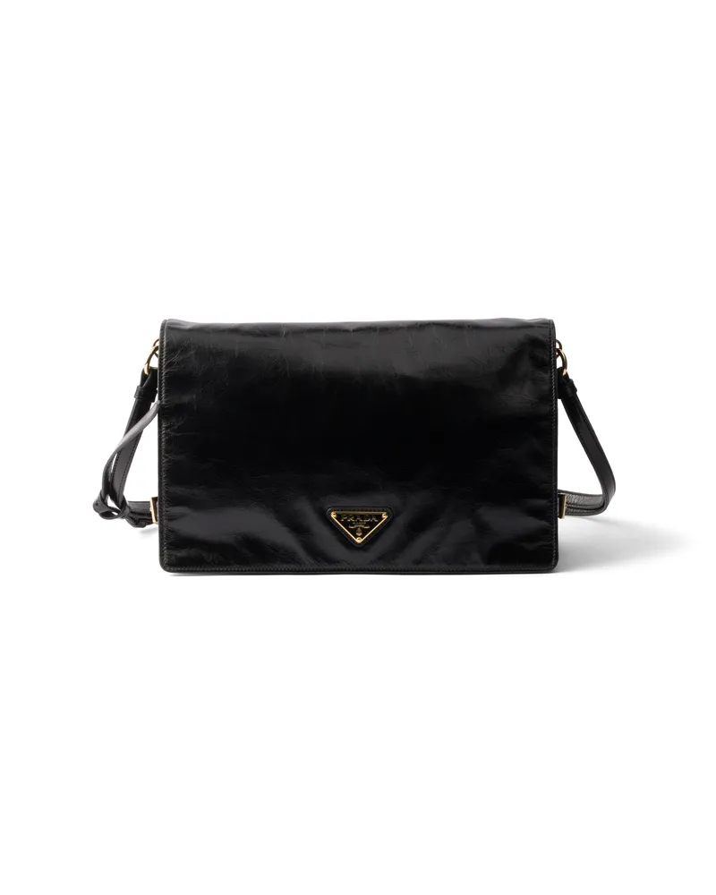 Prada Mittelgroße Schultertasche Aus Leder, Damen, Schwarz Schwarz