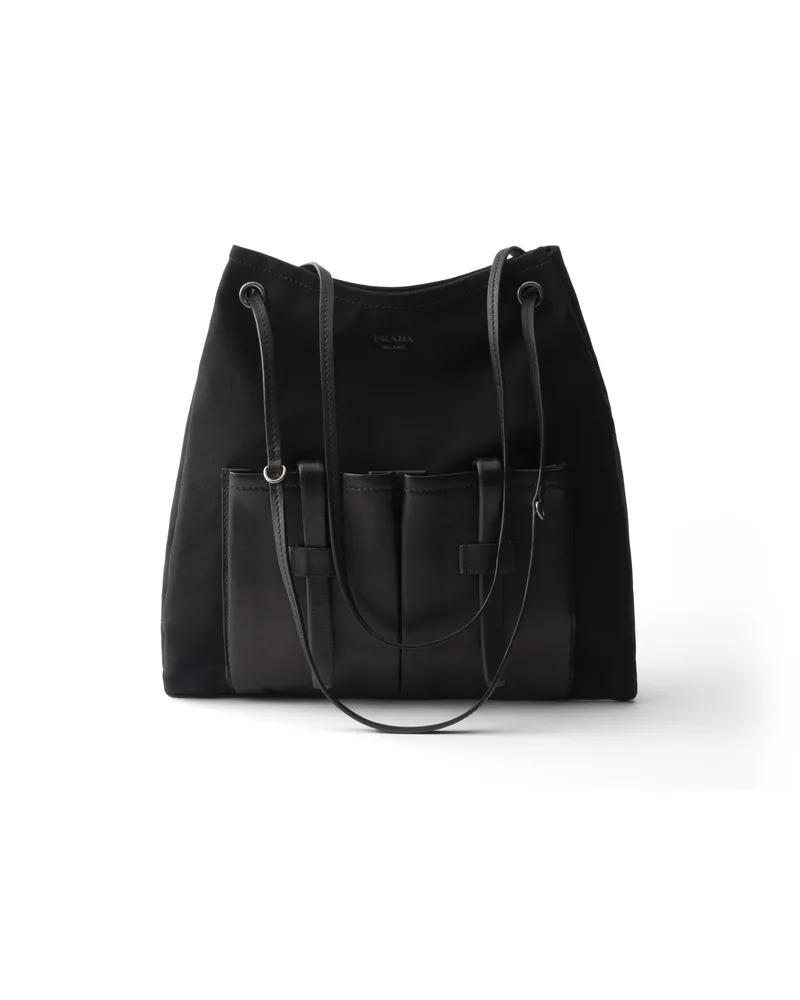 Prada Große  Route Tasche Aus Canvas Und Leder, Damen, Schwarz Schwarz