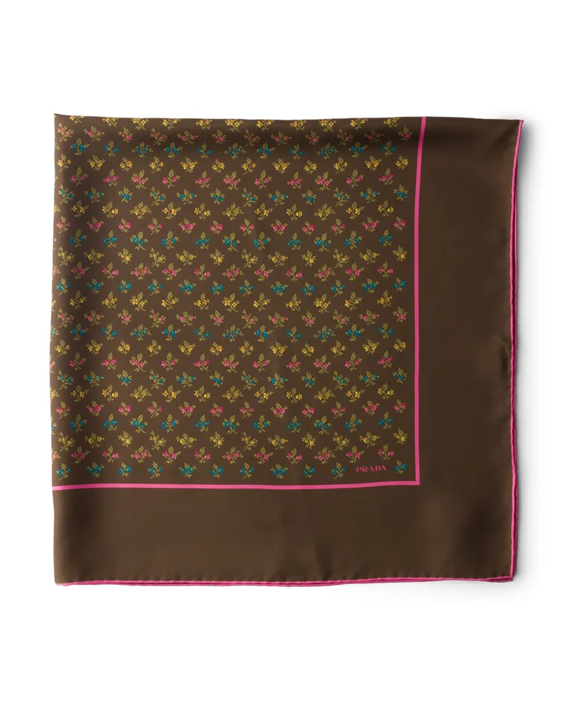Prada Bedruckter Schal Aus Twill 90, Damen, Kakaobraun Kakaobraun